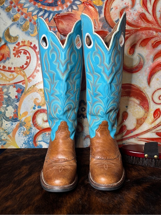 Tony Lama Shoes - Tony Lama 3D Collection Turquoise Brown Leather Boots